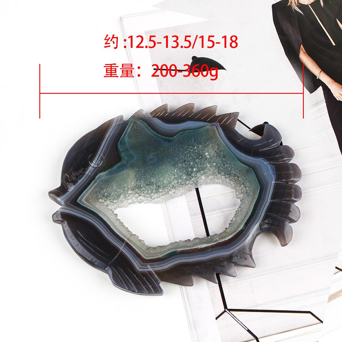 跨境热销天然晶洞玛瑙雕刻件鱼家居装饰摆件原石打磨抛光送礼