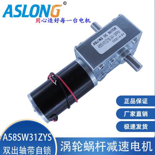 ASLONG涡轮蜗杆减速电机 A58SW31ZYS 双出轴带自锁双轴承减速马达