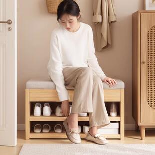 入户鞋凳口家用鞋柜换坐凳门体实木进门长条穿一鞋凳极窄可新款-0