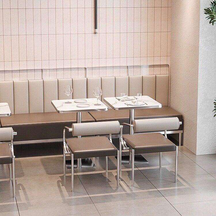 主不锈钢桌椅组合小吃店餐厅咖YVP题啡厅商用洽谈快餐厅卡座沙发