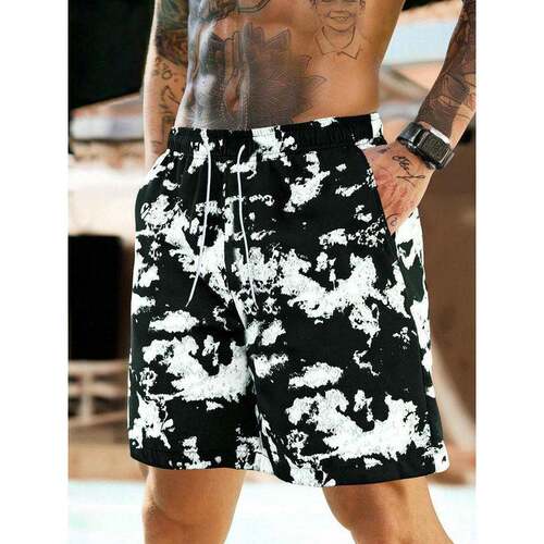 Q 28225 Floral Color Block Loose Men Shorts 碎花撞色宽松士