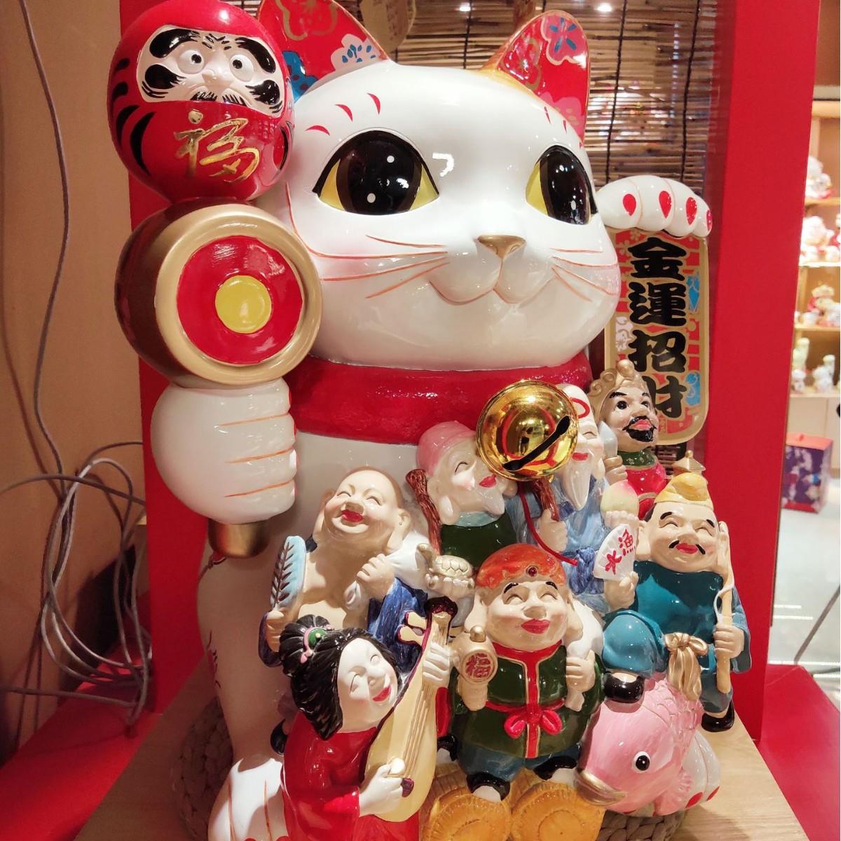 乐喵金猫运招超财福神大七招财猫号镇店之宝招财C52637树脂摆件开