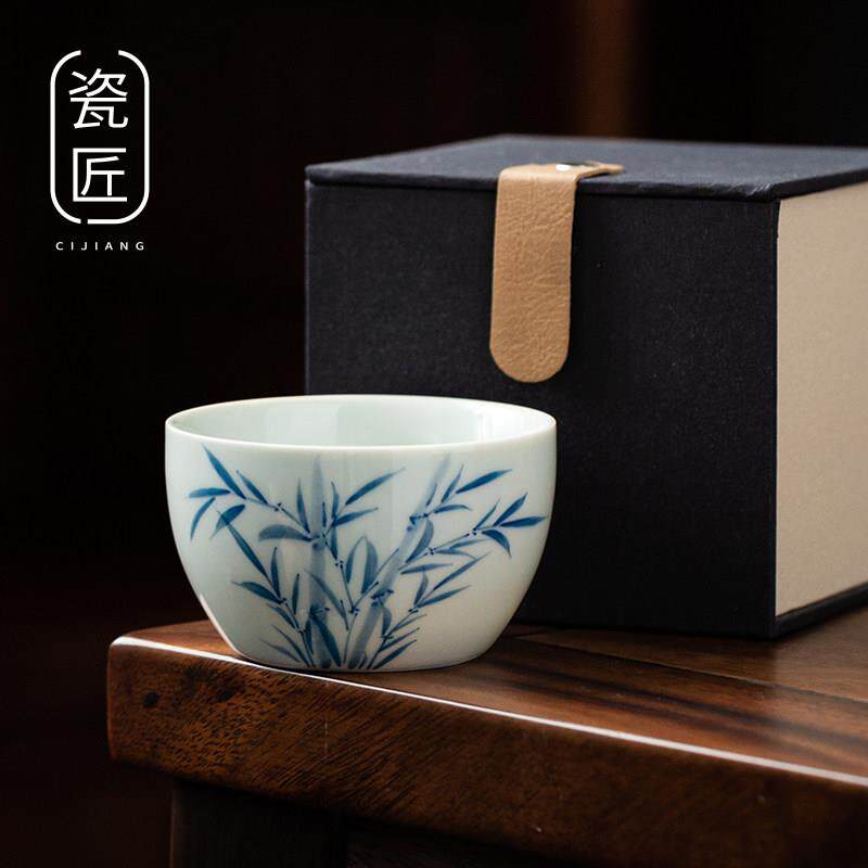 瓷匠景德镇复古手绘青花主人杯陶瓷功夫茶缸杯个人专用釉下手彩杯