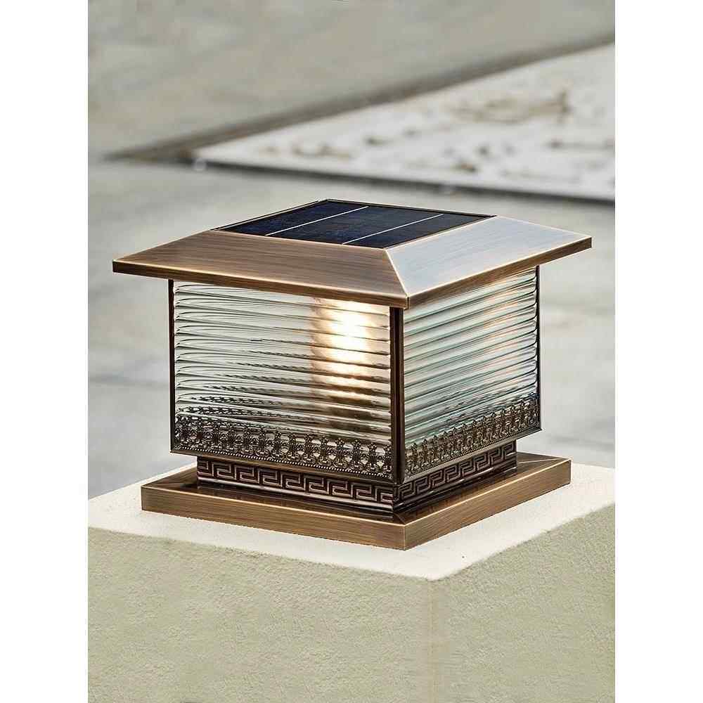 全铜太阳能庭院柱头灯户外防水大门柱子灯室外超亮简约别墅门柱灯