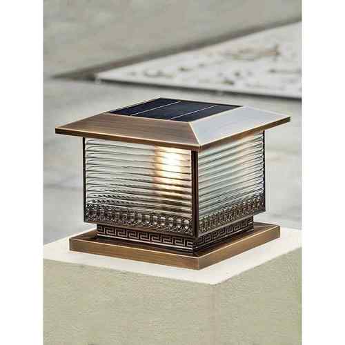 全铜太阳能庭院柱头灯户外防水大门柱子灯室外超亮简约别墅门柱灯