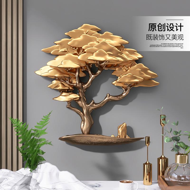 新中式迎客松立体浮雕壁挂客厅背景墙装饰画玄关餐厅墙饰壁饰挂件