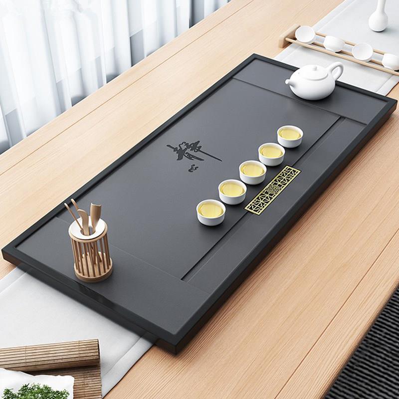 天然乌金石茶盘整块石头家用简约黑金石材大小号排水茶海定制茶具