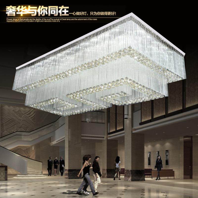水晶吊灯非标酒店别墅会所工程灯客厅吸顶灯长方形水晶灯灯具