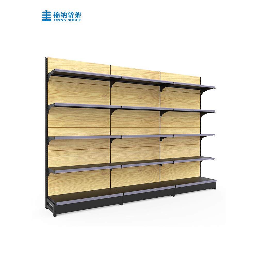 超市货架彷木纹哑光黑色展示架便利店商场文具店单面双面多层存储