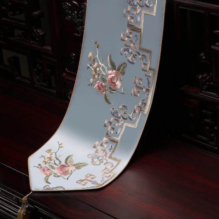 新中式刺绣茶艺桌旗酒店床尾巾床旗禅意客厅餐桌布茶几电视柜盖布