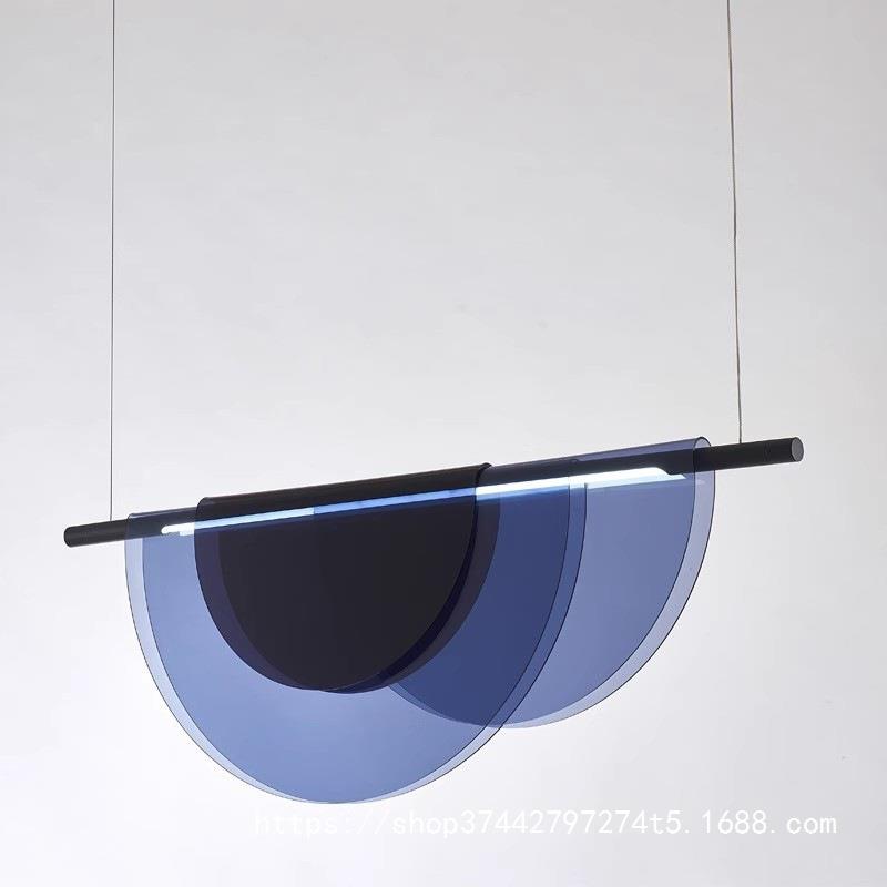 北欧长条餐厅客厅后现代简约吧台商业设计师展厅个性装饰蓝色吊灯