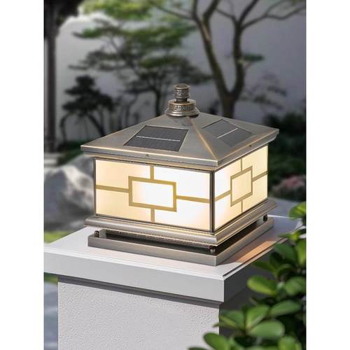 全铜太阳能防水柱头灯户外欧式别墅庭院灯室外大门围墙柱灯接电款