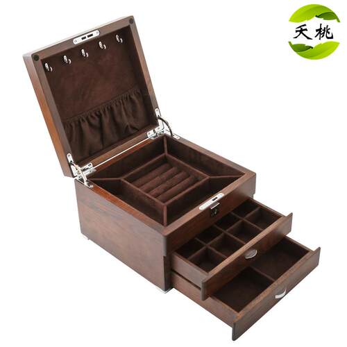 高档夭桃（罗饰品斯）藏俄榆木纯实木质首饰盒箱多层珠宝收收纳箱