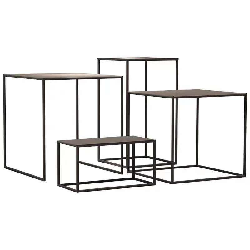 服装店装饰架子橱窗摆台中岛高低流水台展示架金色轻奢简约置物架