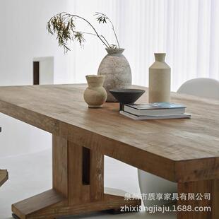 美式 86229谈村全实木复古桌原木大板工作台旧长条桌创意 餐做乡ZX