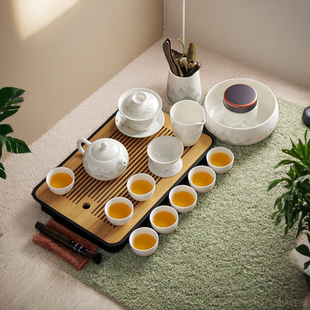 家用客厅高档轻奢盖碗茶杯陶瓷泡茶壶办公室 德化白瓷功夫茶具套装