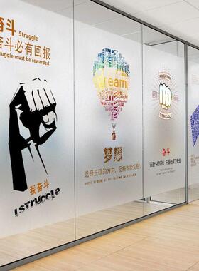 办公室静电玻璃贴纸装饰自粘防窥透光不透明免胶磨砂贴膜励志图案