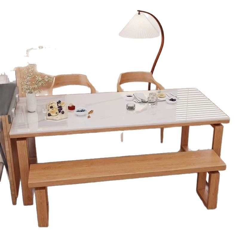 莫比实木小户型岩板餐桌餐桌椅简约组合日式原木客厅书桌工作台