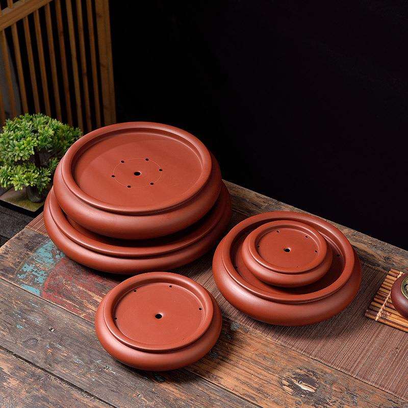 纯手工大师手拉朱泥茶盘紫泥家用圆形紫砂茶船储水干泡台茶海托盘