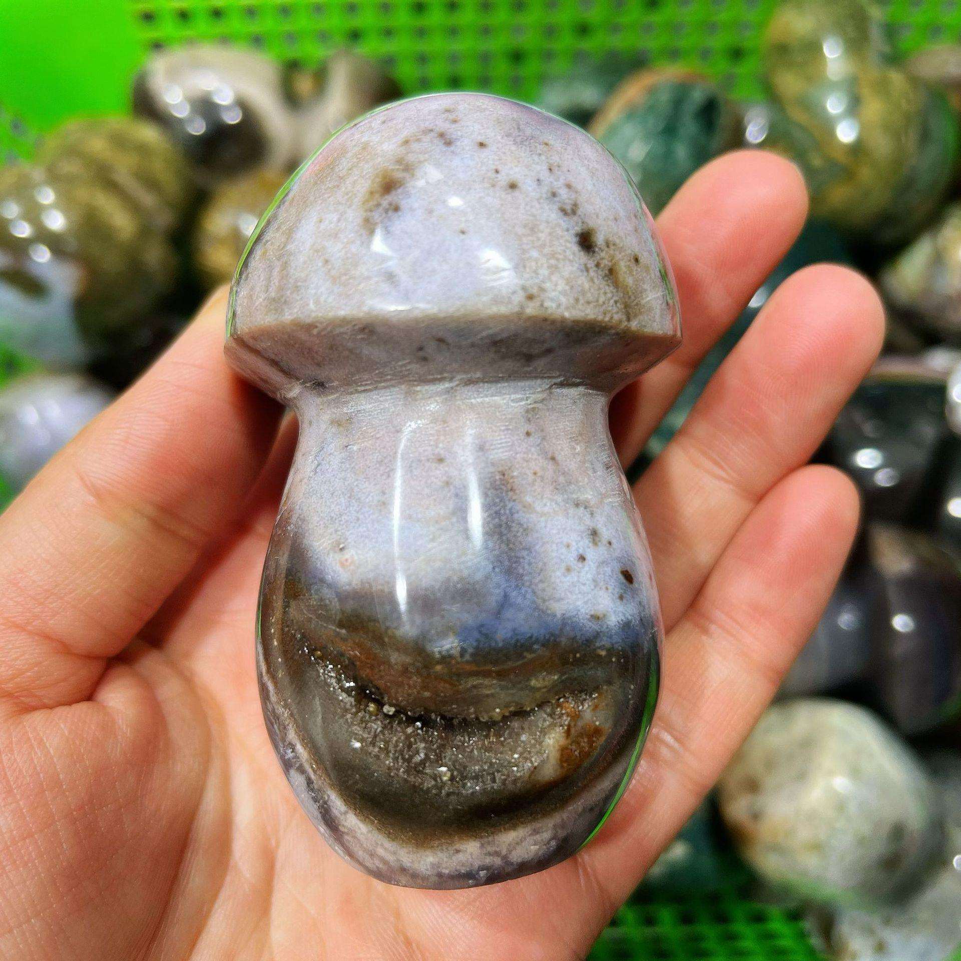 天然海洋碧玉蘑菇海洋玛瑙小蘑菇雕刻件家具办公摆件水晶小饰品