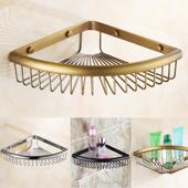 卫生间浴室全铜角仿古单欧TZY层转架双层网篮三角篮加式 高铜篮置