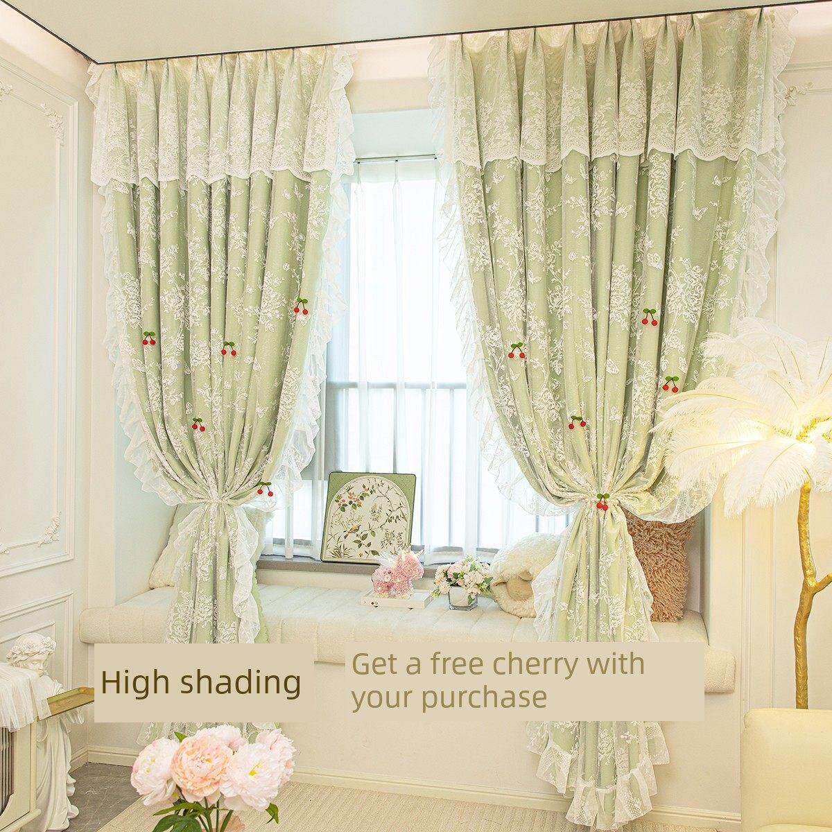 全新双层薄纱一体化蕾丝成品遮光公主风格客厅阳台勾卧室成品窗帘