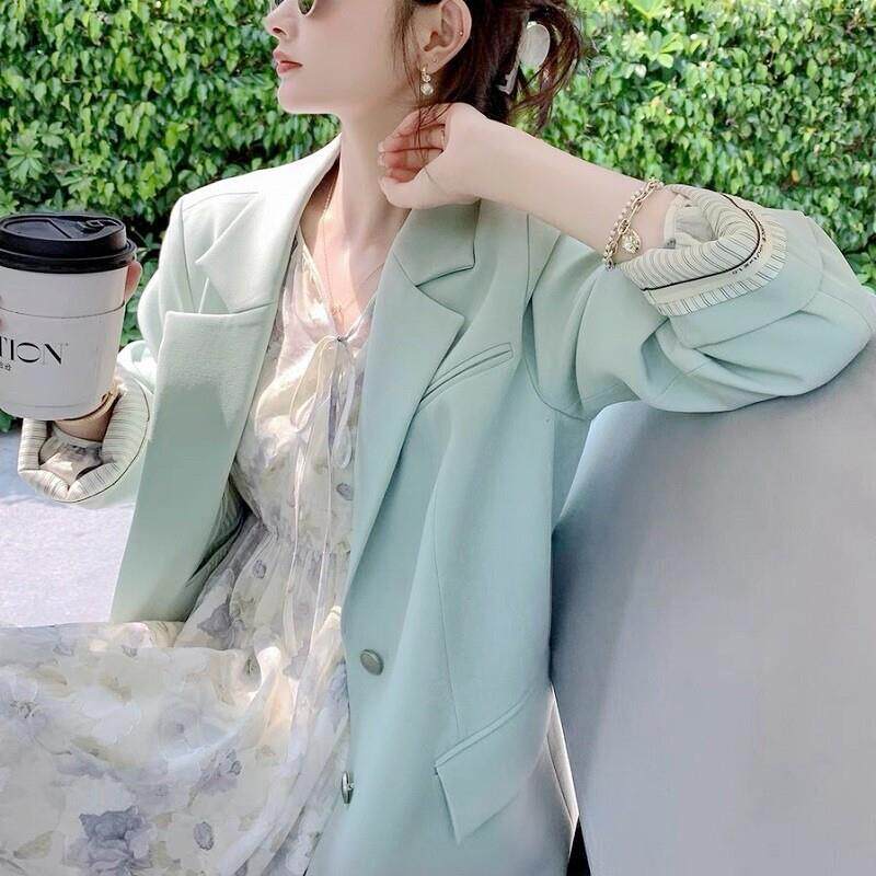 Capacity Kiss小西装女春秋新款薄荷绿高级感休闲西服女长袖外套