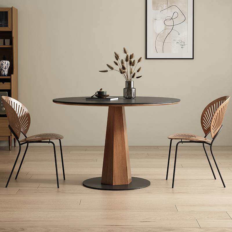 I1利丰形岩板餐桌家用小户型实德桌木简约纯NYV白饭复古圆桌洽谈