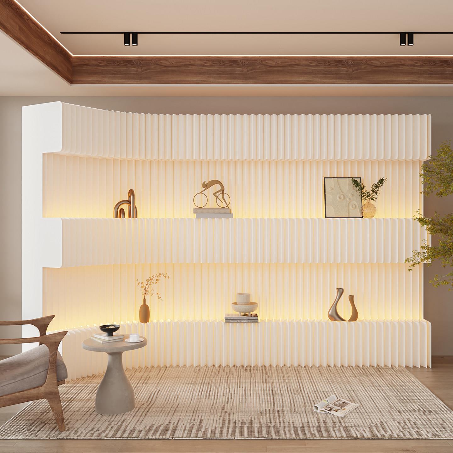 简约白色多层隔断屏风办公展示架收纳展示柜玄关客厅装饰背景墙