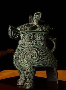 仿古青铜器复古摆件青铜鸟尊妇好鸮尊商代酒器枭尊河南特色礼品