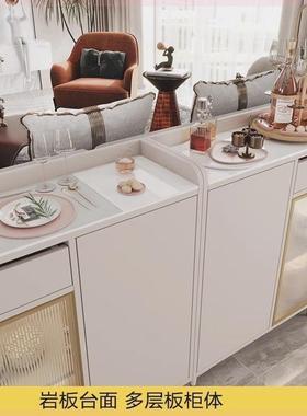 客厅1UWb8lT矮沙发背柜奶风岩板餐边柜木多层油板横厅隔断柜后实