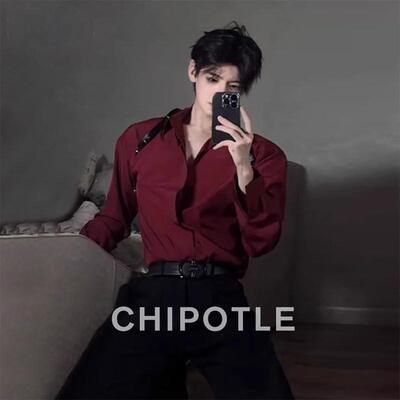 韩国CHIPOTLE高级感痞帅禁欲系酒红色衬衫男2026春季抗皱衬衣外套