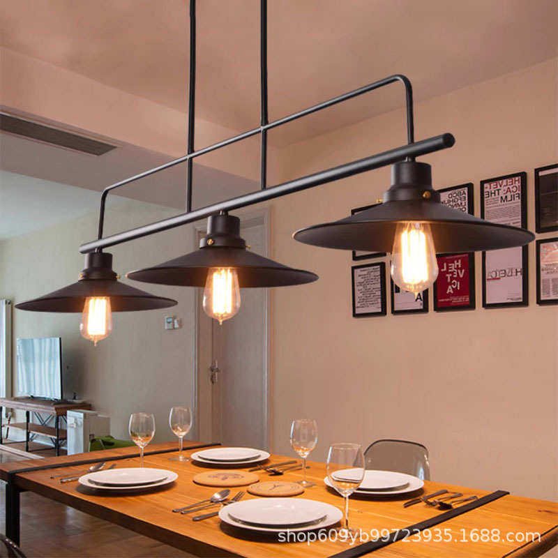 三头锅盖吊灯美式乡村工业风吊灯复古铁艺书房酒吧台简约餐厅吊灯