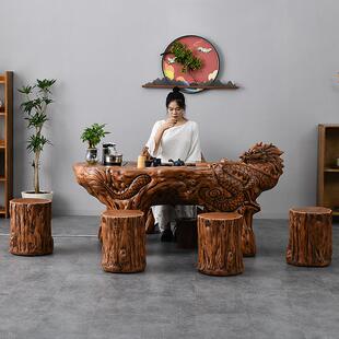 2I仿根雕喝茶龙桌用椅组功合ZFU茶套具装一体办公室家阳台夫户外