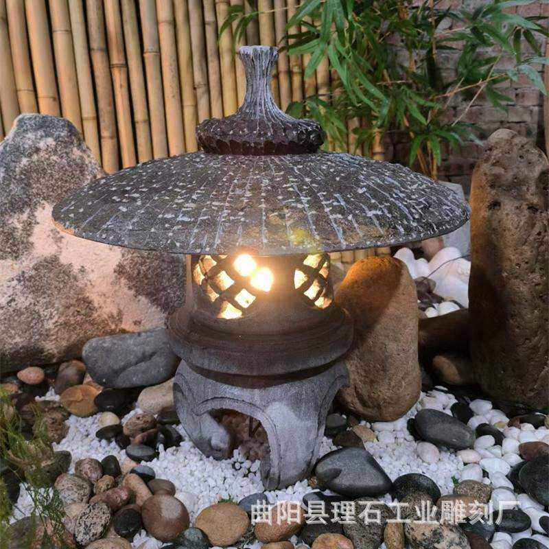 石灯日式庭院石灯笼中式青石仿古太阳能草坪灯户外庭院灯造景摆件