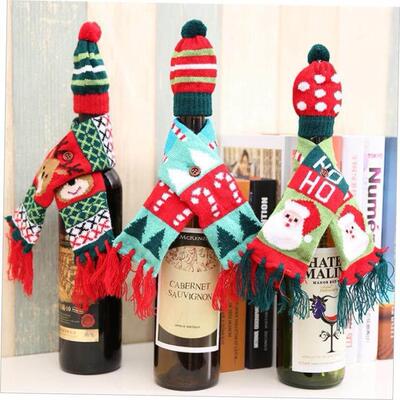 圣诞Christmas red wine bottle set Scarf and Hat Set decorate