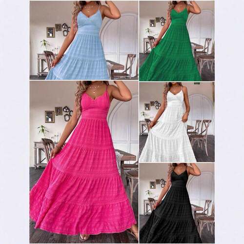 Women's Plain Tie-Back Backless Boho Dress Casual