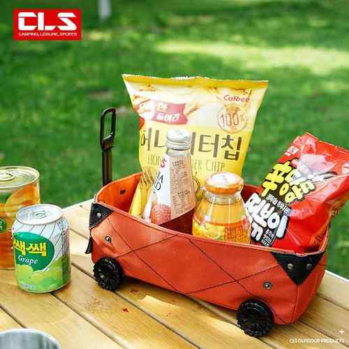 CLS户外野营收纳盒迷你露营车载纸巾盒DIY帆布折叠小推车购物车