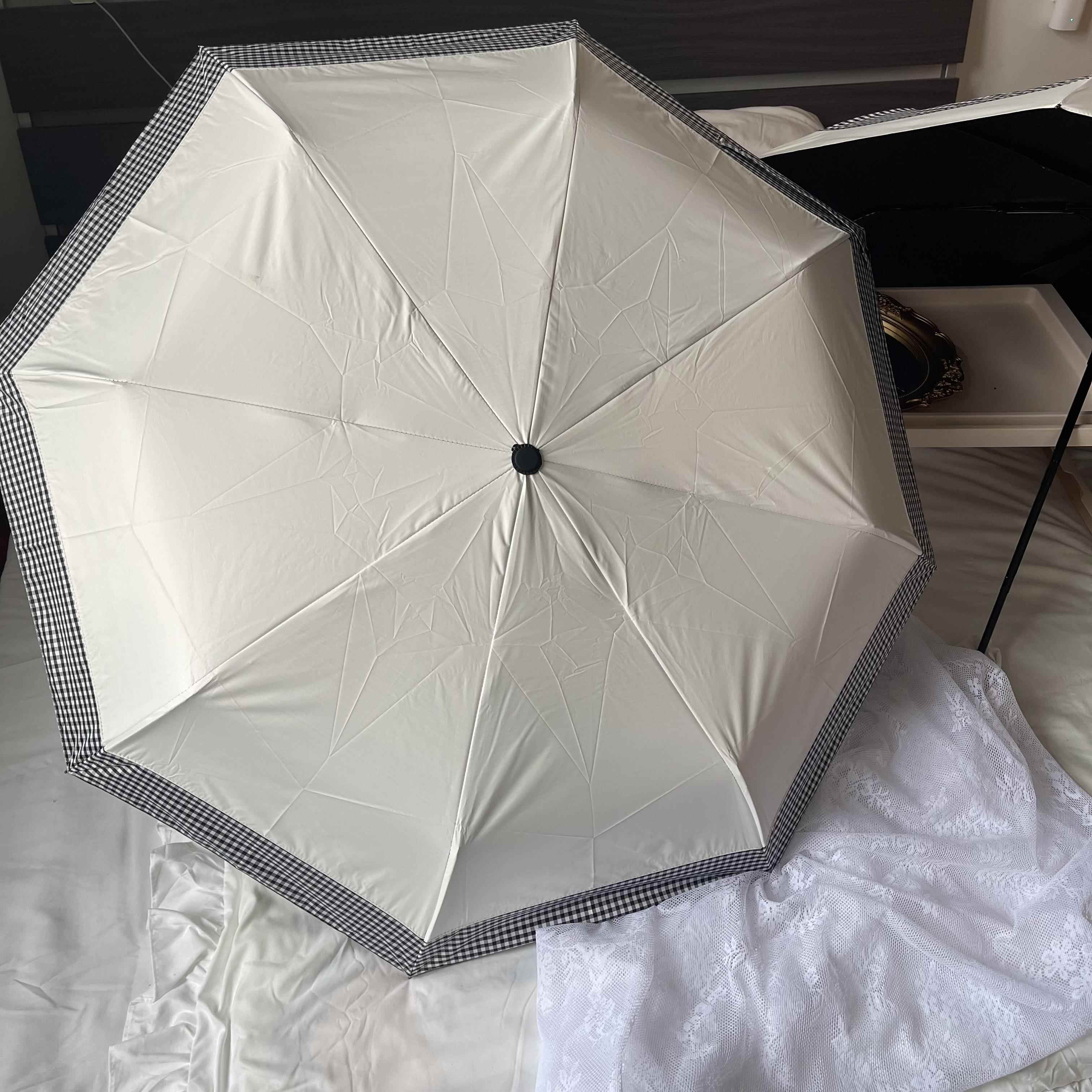 高档msho 接禁欲系收拼黑白格缩折胶叠晴雨两用雨伞遮阳黑防晒伞i