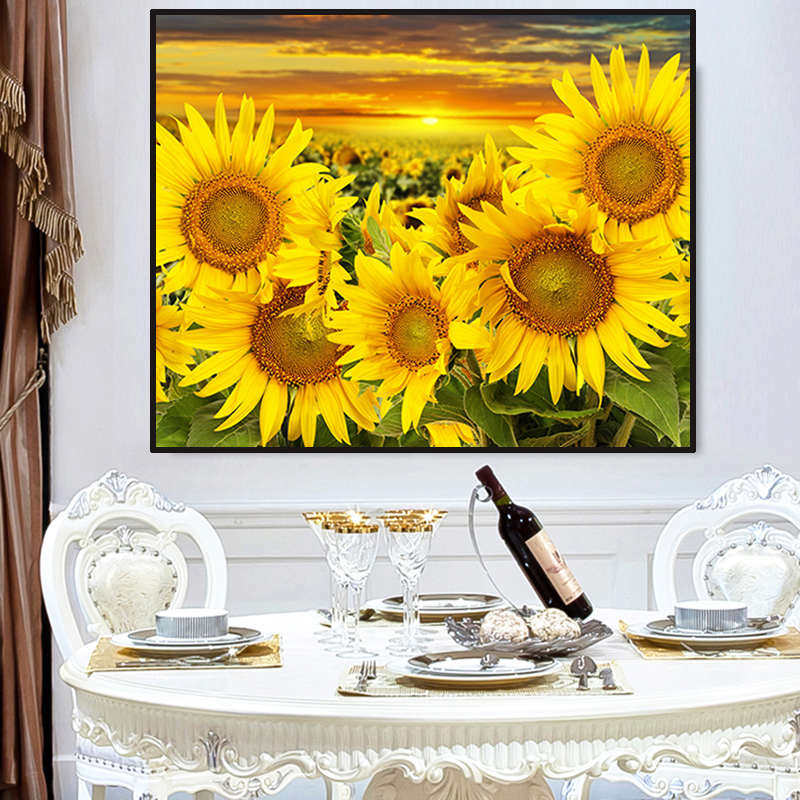 田园向日葵钻石画风景2024新款客厅餐厅卧室5贴钻十字绣花卉满钻,居家布艺,钻石绣,淘宝优惠券,粉丝福利购,淘宝优惠卷