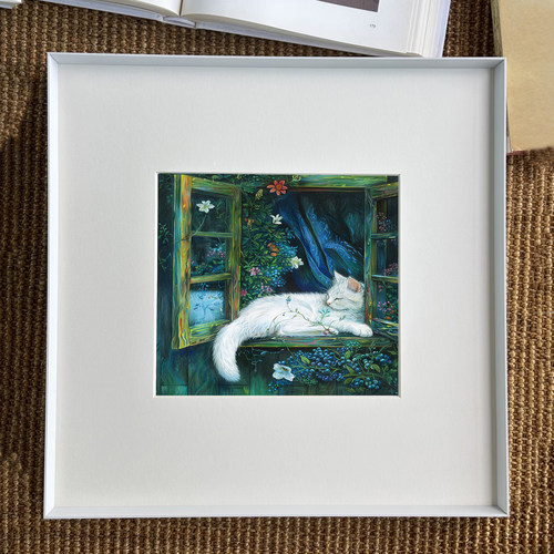 《窗台的猫》背景墙装饰挂画墙上装饰画版画客厅沙发背景墙装饰画