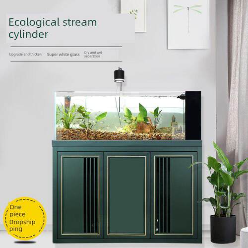 工业风格流大型鱼缸超白玻璃水族底过滤生态水无变化的家庭客厅鱼