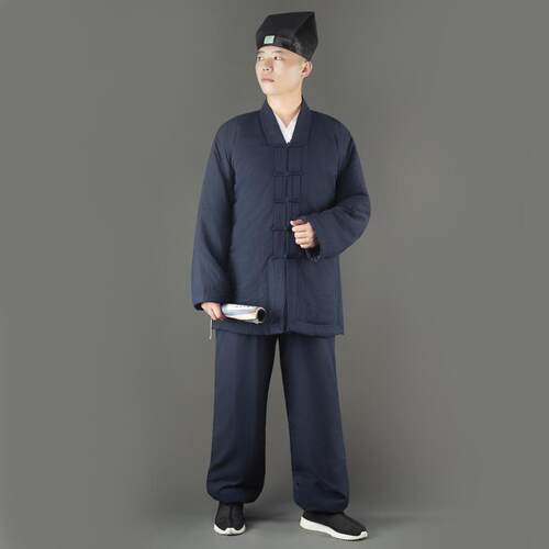 高档道士服道装季加厚中长道袍三清领服女加男绒冬对襟太极服棉袄