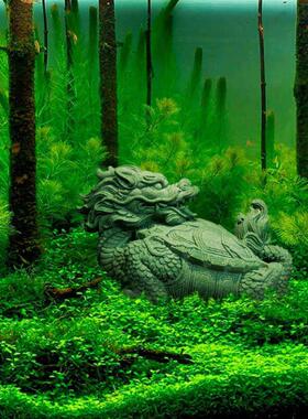 中式招财龙龟鱼缸沉底造景装饰品创意青砂石书房桌面瑞兽玄武摆件