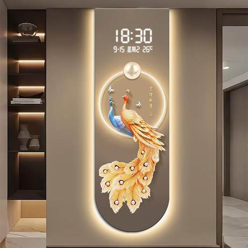 现代轻奢入户关显示钟表画客厅走廊墙面饰JS-099装画LED插玄电时