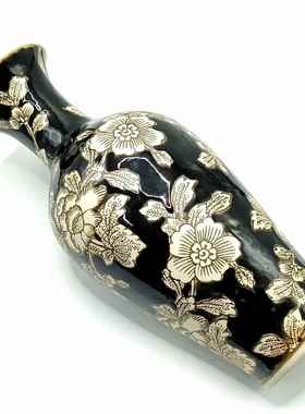 手绘釉下彩古釉牡丹花仿黑古花OCY瓶中式居家玄关博架摆件