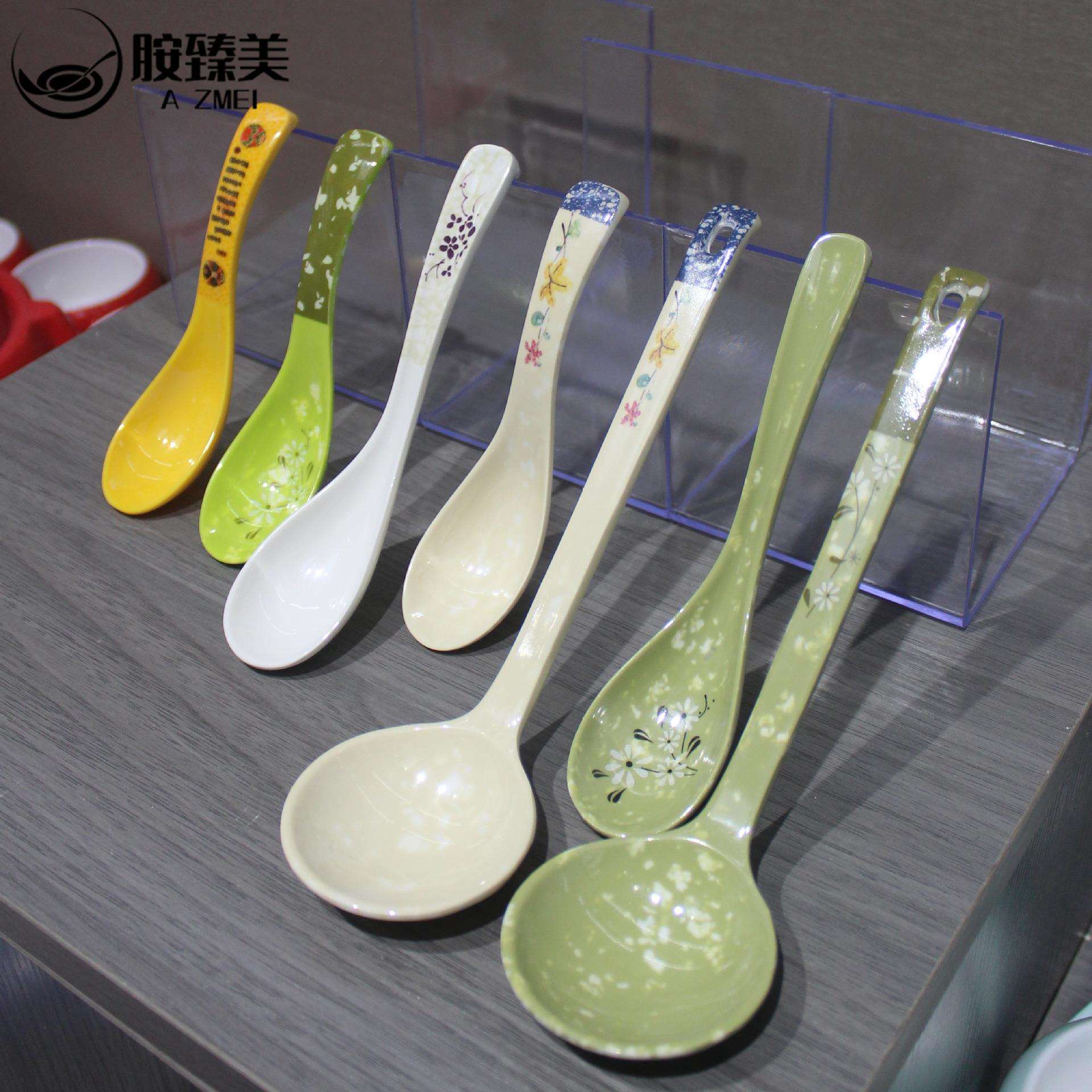 塑料勺子密胺汤勺饭店长柄商用彩色仿瓷勾勺拉面勺家用调羹小汤匙