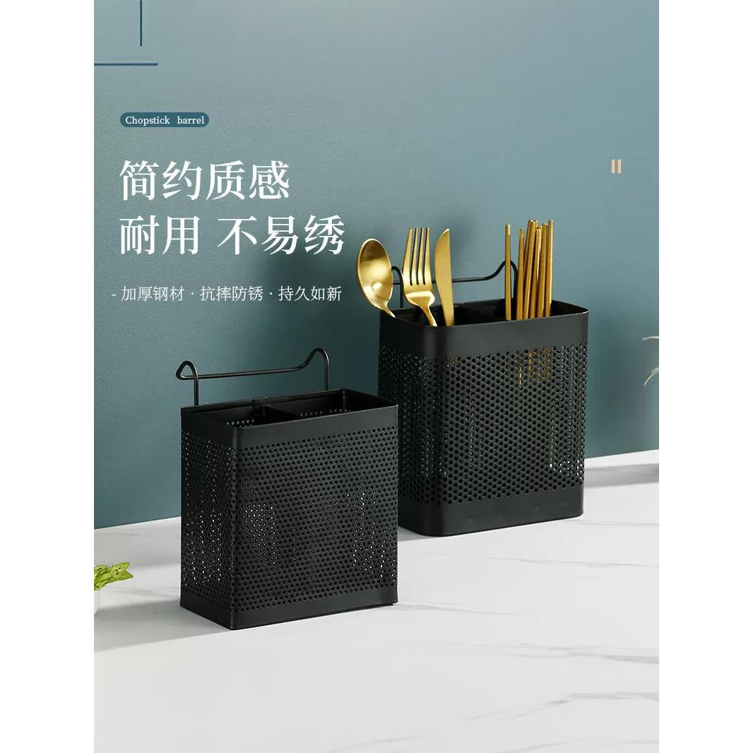 加厚密孔不锈钢筷子笼方形悬挂筷子筒挂钩式筷子盒可消毒筷子筒勺图片