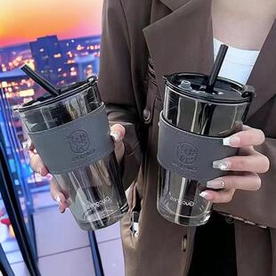 高颜值玻璃吸管杯大容量450ml水杯果汁杯咖啡杯伴手礼杯子印logo