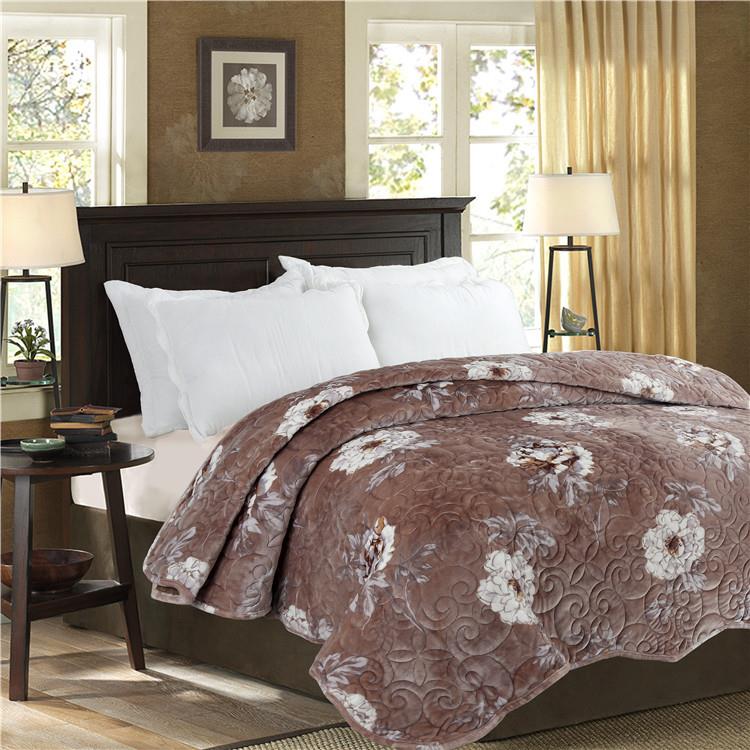 厂家超柔秋冬水洗加厚保暖床单韩版法兰绒绗缝床盖印花毛毯